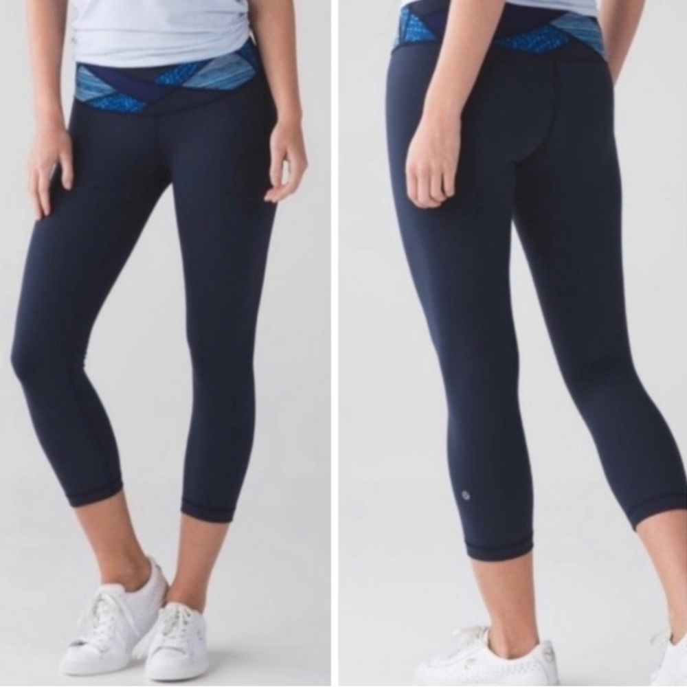 Lululemon Wunder Under Blue Patchwork Cropped Leg… - image 2